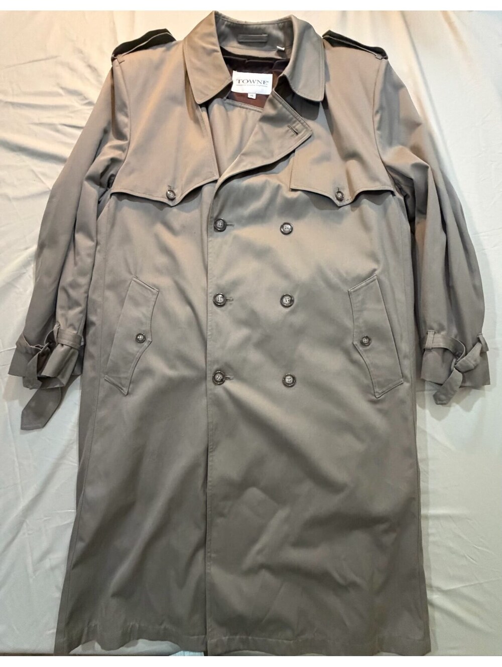 Towne by London Fog Trench Coat Men’s 46R Taupe Belted Zip-Out Liner